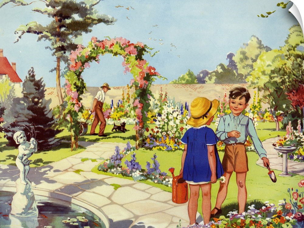Infant School Illustrations.1950s.UK.gardens  Enid Blyton...