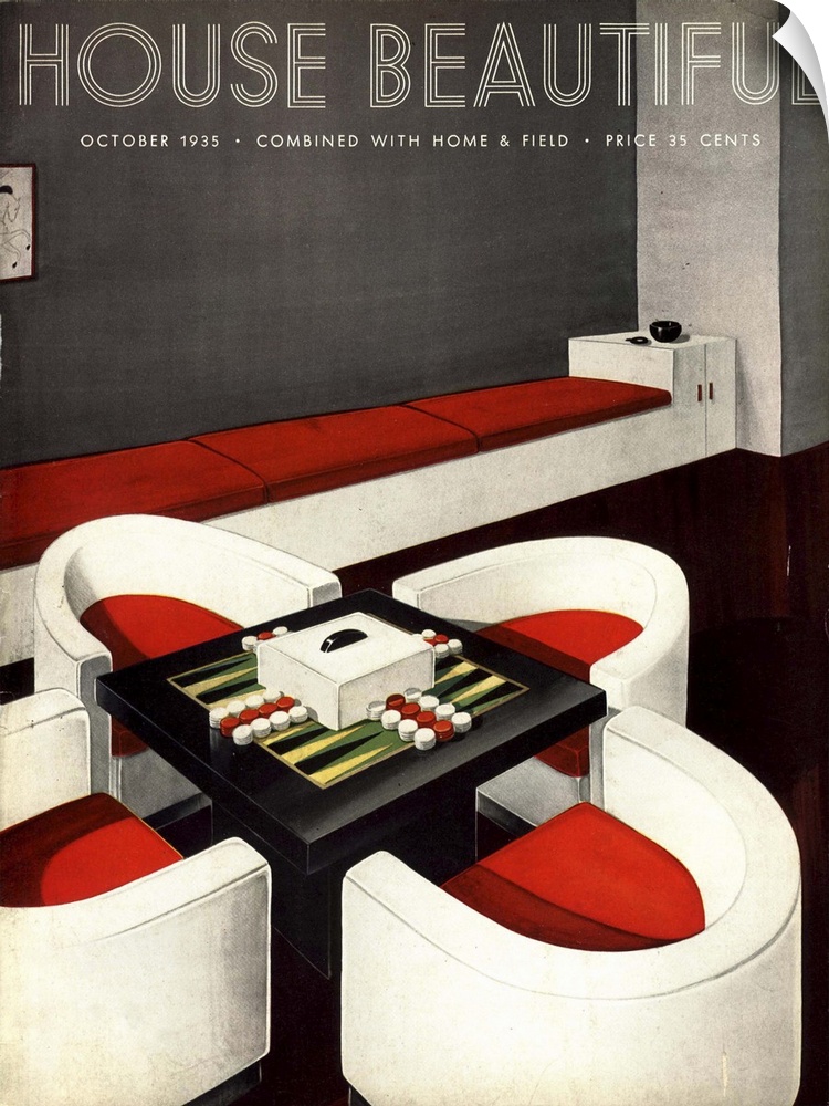 House Beautiful.1930s.USA.furniture backgammon board games magazines interiors...