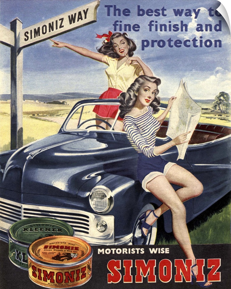 .1950s.UK.simoniz cars wax polish sex objects sexism discrimination...