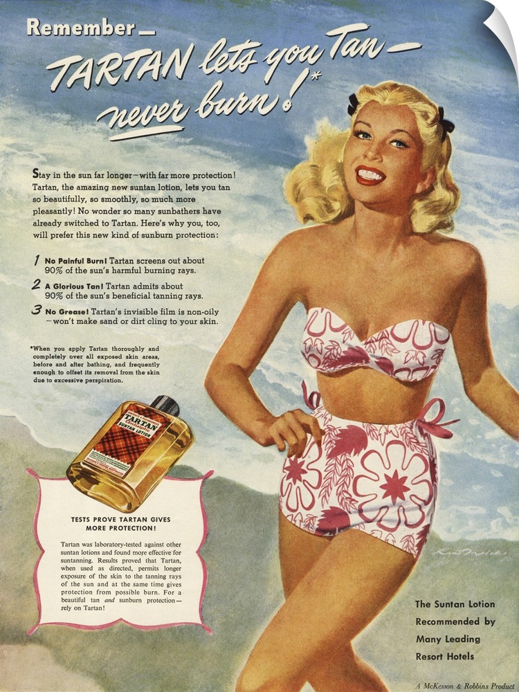 .1940s.USA.tartan   lotions swim suits swimwear swimming  creams costumes womens  suntans sunbathing tanning bathing costu...