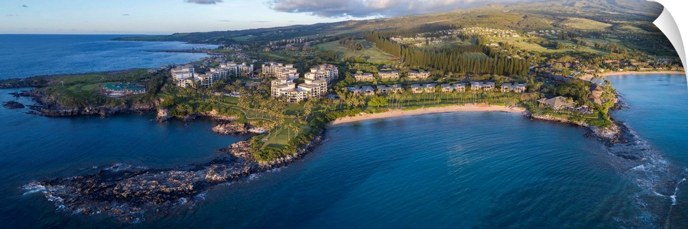 Stunning Kapalua Bay in Maui, Hawaii, USA. This is a 4 image aerial panoramic at sunset.