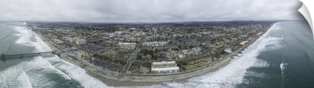 Oceanside is a favorite Southern California tourism destination. This is a 4 image aerial panoramic at the coastline.