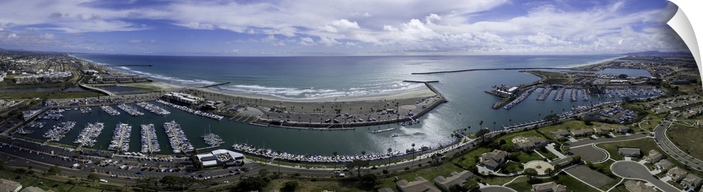 This is a 10 image aerial panoramic of Oceanside Harbor, Oceanside, California, USA.
