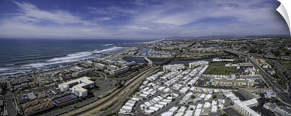 This is an aerial panoramic of sunny Oceanside, California, USA. Oceanside is 40 miles North of San Diego.