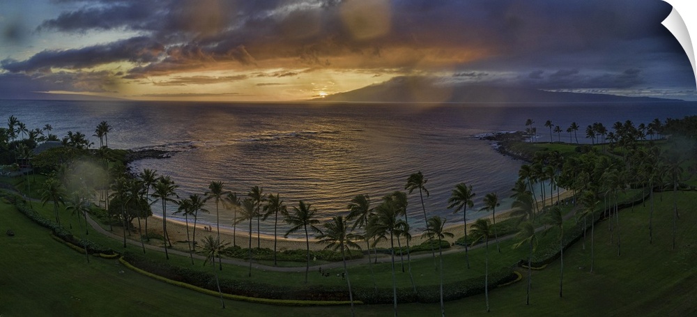Kapalua Bay at sunset in the rain. Kapalua is on the Hawaiian island of Maui.