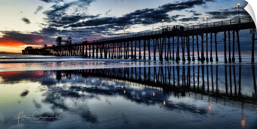 Sunset reflections at the Oceanside Pier.
