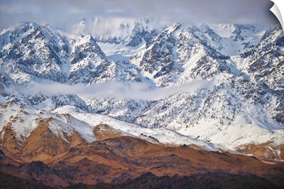 Wintry mountains with snow-capped peaks