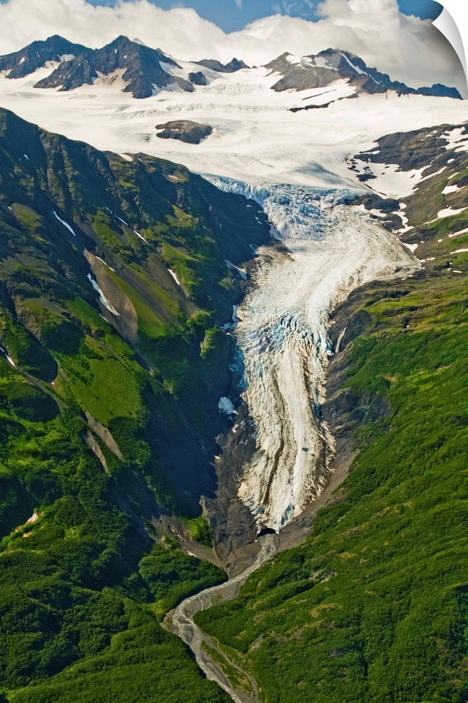 A hanging offshoot of Yalik Glacier in Kenai Fjords National Park on the Kenai Peninsula in southcentral Alaska during sum...