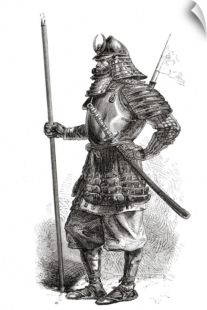 A Japanese Lancer From The Shogun's Troops, In Full Armour In The 19th Century. From El Mundo En La Mano Published 1875.