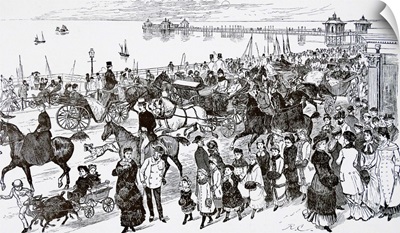 A Large Crowd Is Shown Traveling Down Kings Road, Brighton, Dated C1877