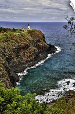 A Lighthouse At The End Of A Trail Above A Cliff Along The Coast, Kilauea Point, Hawaii