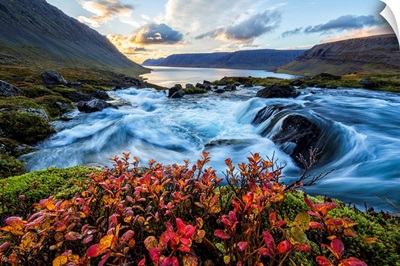 A river flows through the landscape on the West Fjords; Iceland