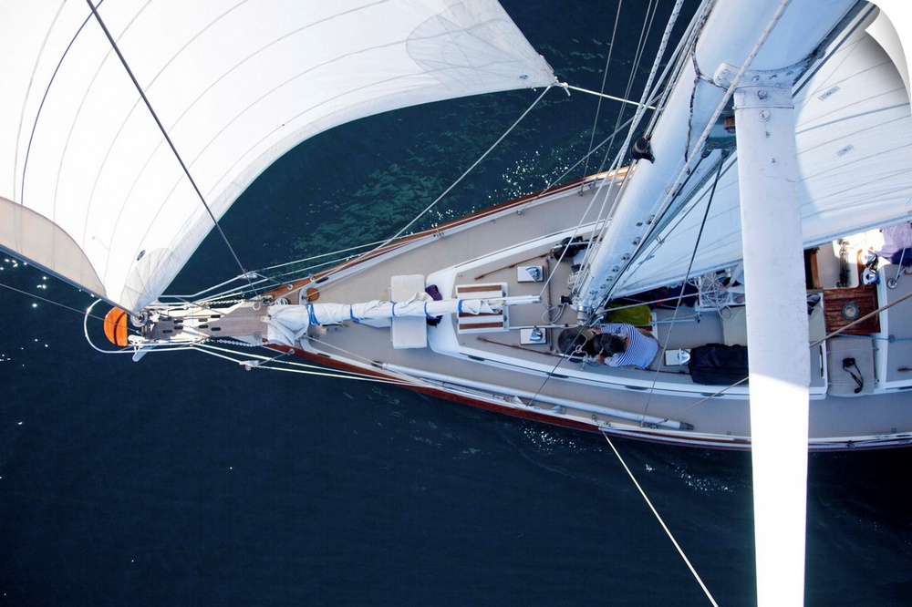 A sailboat from the tip of the mast.