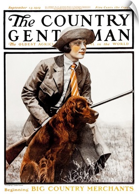 A woman with her rifle and hunting dog