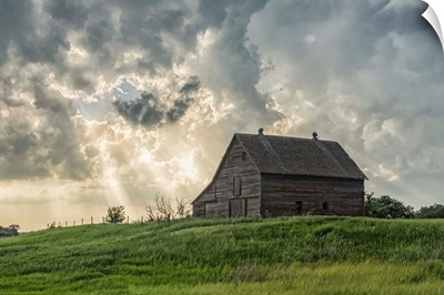 Abandoned Barn With Storm Clouds Converging Overhead, Nebraska