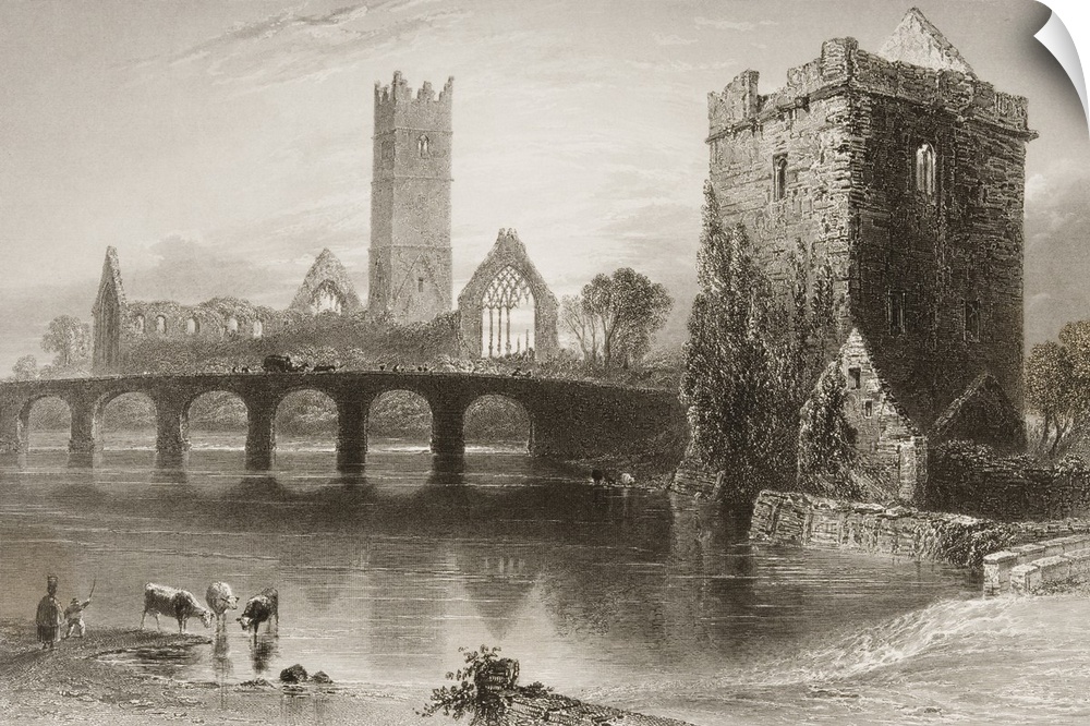 Abbey Of Clare, Galway, Ireland. Drawn By W. H. Bartlett, Engraved By J. Cousen. From "The Scenery And Antiquities Of Irel...