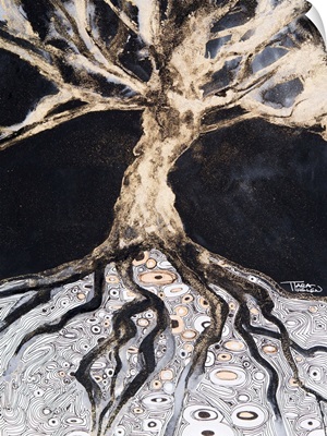 Abstract Watercolor Painting Of A Tree And Its Roots