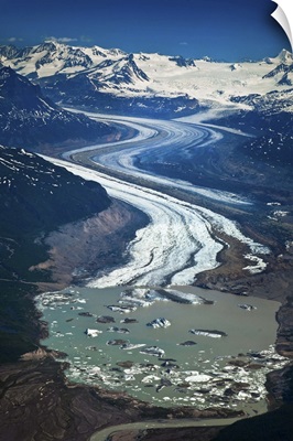 Aerial of Rohn Glacier flowing into Nizina Glacier Wrangell St. Elias National Park
