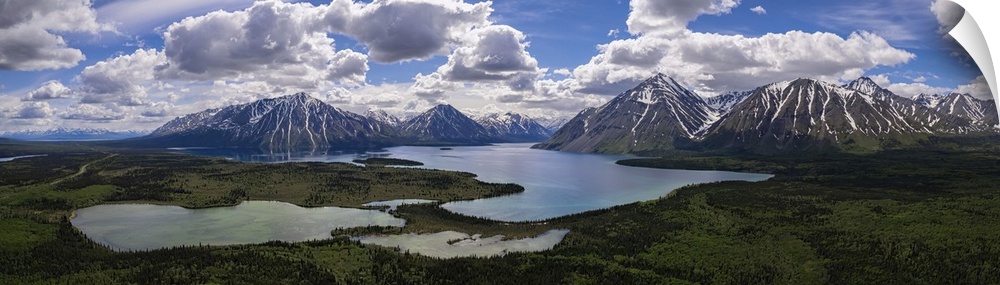 Spectacular aerial view of Kathleen Lake and the surrounding mountains on a beautiful, summer day near Haines Junction, Yu...