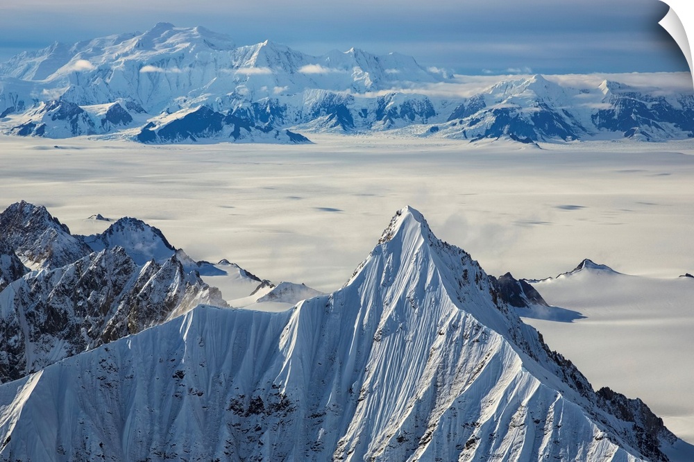 Aerial view of the mountains and icefields in Kluane National Park. Yukon, Canada.
