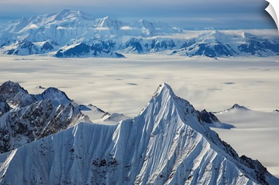 Aerial view of the mountains and icefields in Kluane National Park, Yukon, Canada