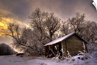 An Abandoned Prairie Homestead In Winter, Rural Alberta, Canada