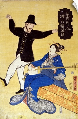 An Englishman Dancing While A Japanese Woman Plays The Shamisen, Yokohama, Japan