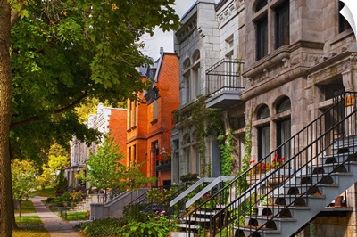 Apartment buildings along city street, Montreal, Quebec, Canada