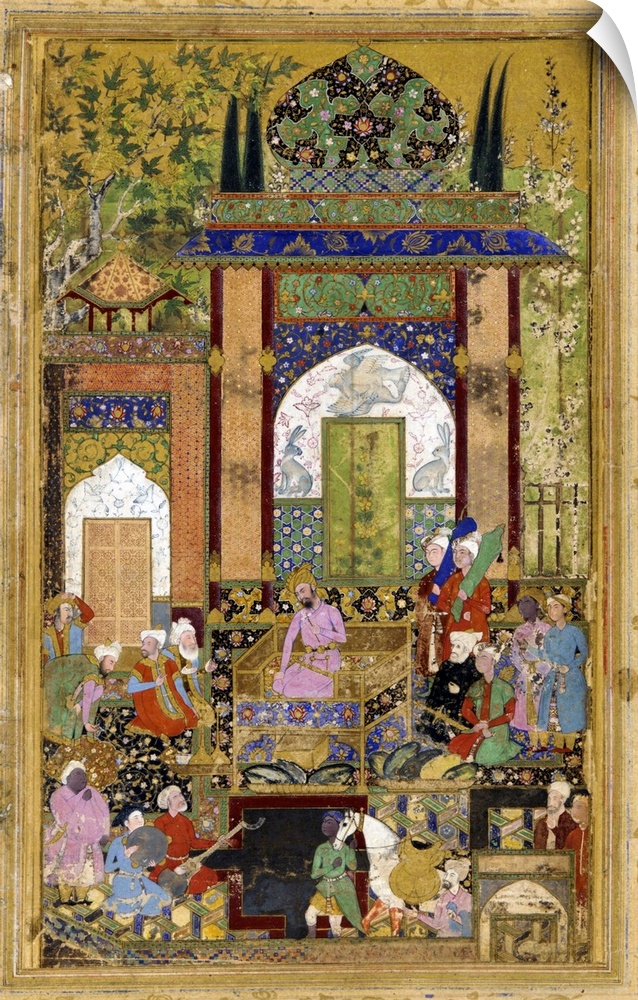 Babur holding Court, 1589. Babur (1483 - 1530), conqueror from Central Asia who, succeeded in laying the basis for the Mug...