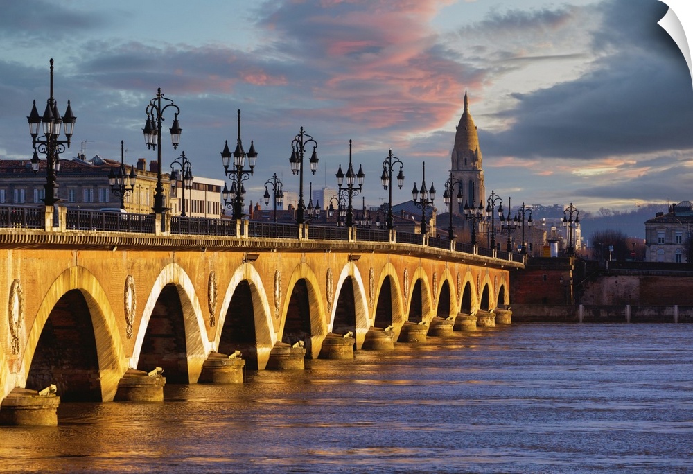 Bordeaux, Gironde Department, Aquitaine, France. Pont de Pierre or the Stone Bridge, built between 1819 and 1822. The spir...