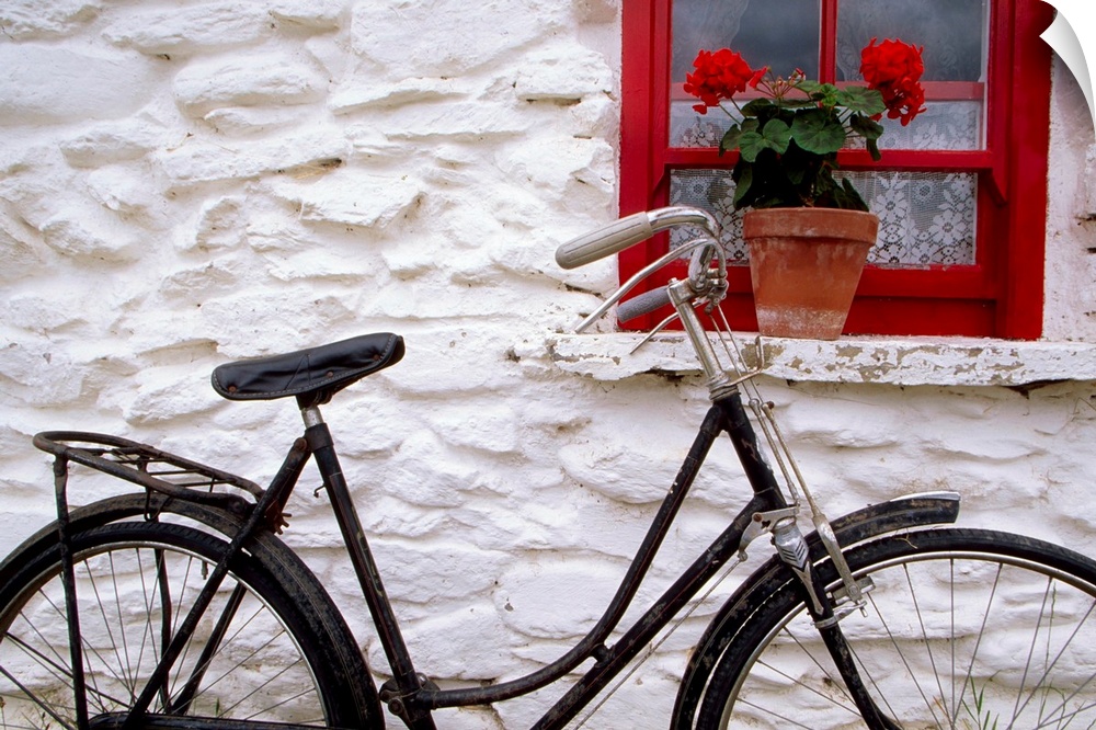 Bunratty Folk Park, County Clare, Ireland, Cottage Window And Bicycle