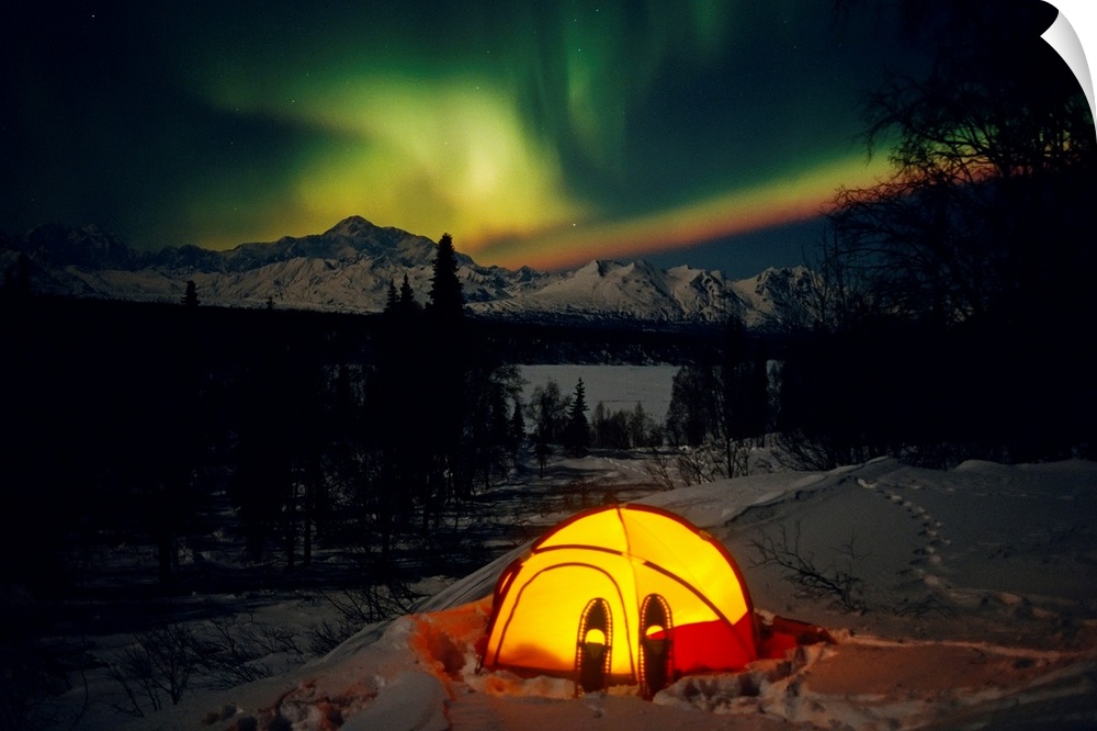 Camper's Tent Under The Northern Lights, Interior, Alaska