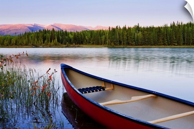 Canoe And Boya Lake At Sunset, Northern British Columbia, Canada