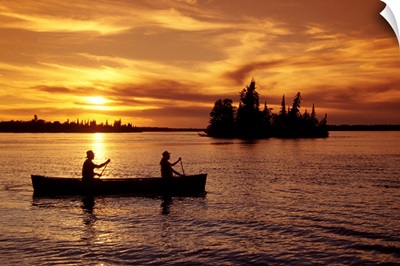 Canoeing At Sunset, Otter Falls, Whiteshell Provincial Park, Manitoba, Canada