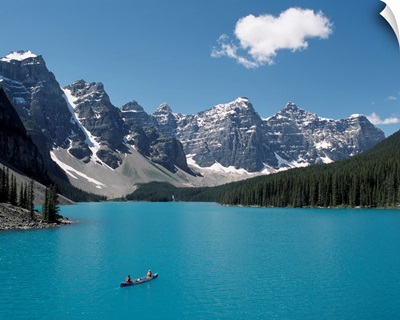 Canoeing On Moraine Lake, Banff National Park; Alberta, Canada