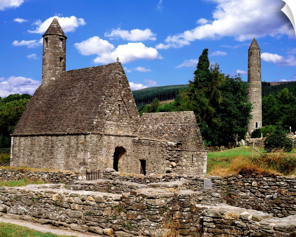 Chapel Of Saint Kevin At Glendalough And Round Tower, Glendalough, Ireland