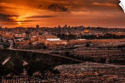 Cityscape Of Jerusalem At Sunset; Jerusalem, Israel