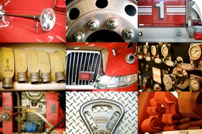 Collage Of A Red Firetruck And All Its Components