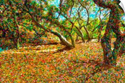 Computer Generated Image Of Autumn Coloured Leaves Fallen From Trees