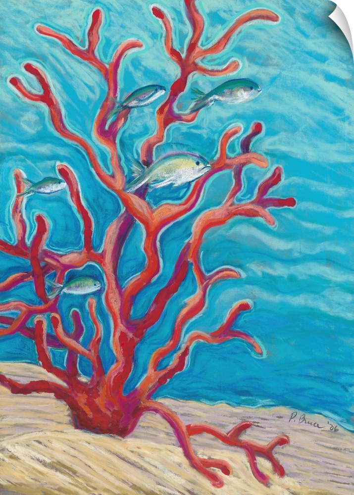 Coral Assets, Fish And Coral Branch On Seafloor (Pastel).