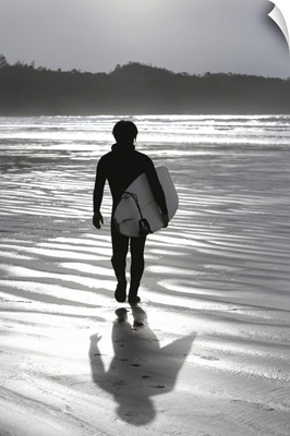 Cox Bay, Tofino, British Columbia, Canada, Surfer Walking On The Beach
