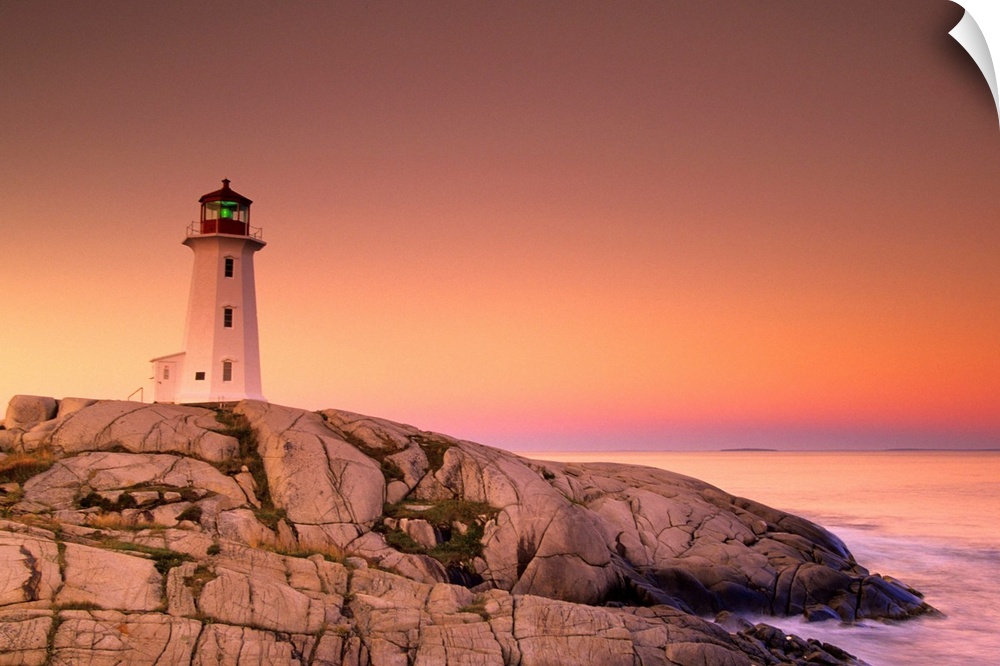 Dawn At Peggys Cove Lighthouse, Halifax County, Nova Scotia, Canada