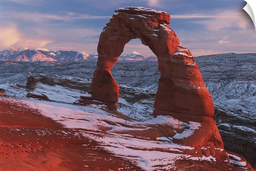 Delicate Arch At Sunset In Winter In Arches National Park; Utah