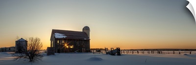 Dilapidated Barn At Sunrise In Winter, Rudyard, Michigan