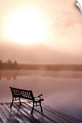 Dock In Morning Fog, Oxtongue Lake, Dwight, Ontario, Canada