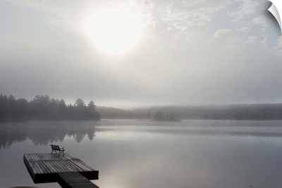 Dock In Morning Fog, Oxtongue Lake, Dwight, Ontario, Canada