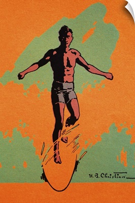 Duotone Illustration Of Surfer Catching Wave