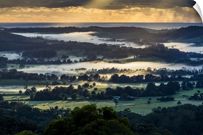 Early Morning Mist Over Farming Country Near Berry, New South Wales, Australia