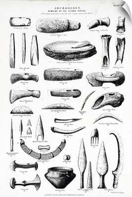 Engraving Depicting The Remains Of Stone Age Tools, Dated 19th Century