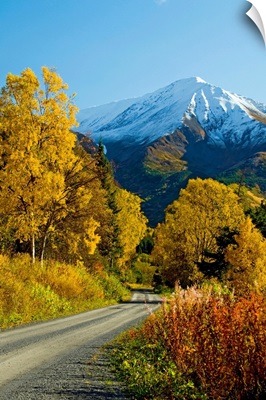 Fall colors and snowcapped peaks along the Palmer Creek Road near Hope